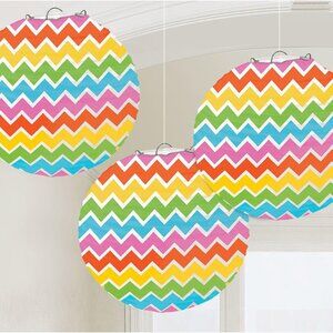 Amscan Paper Lanterns 9.5" Round Hanging Party Decorations Rainbow Pack of 3